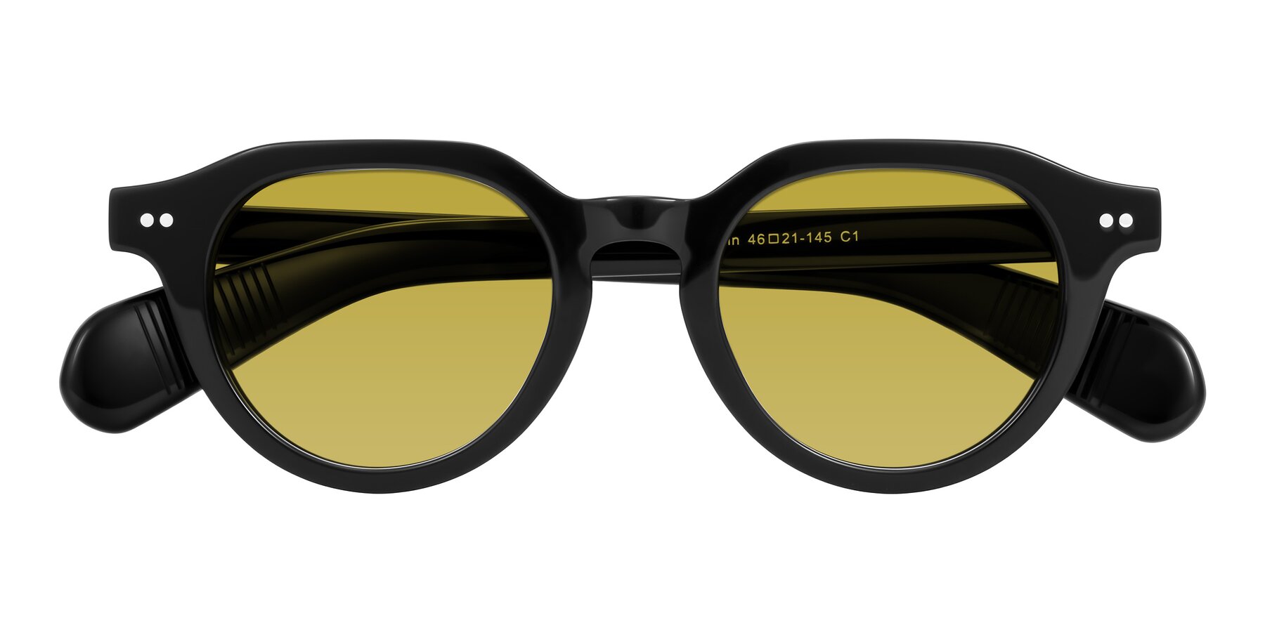 Folded Front of Rohamn in Black with Champagne Tinted Lenses