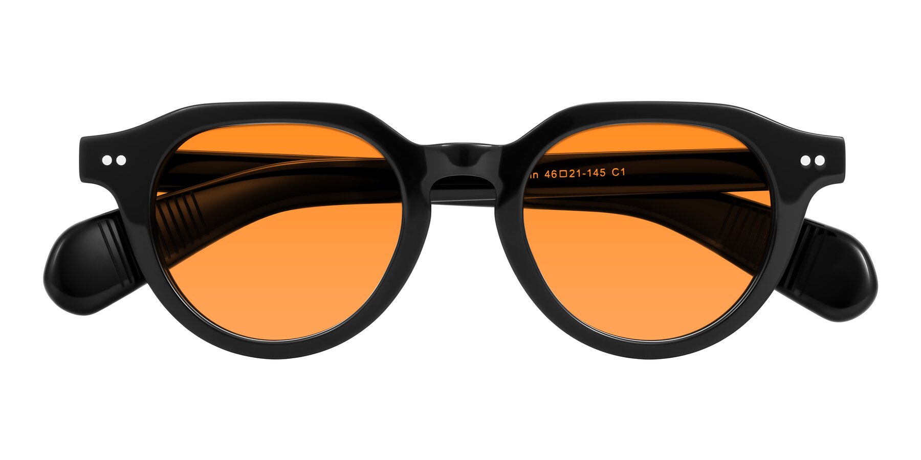 Folded Front of Rohamn in Black with Orange Tinted Lenses