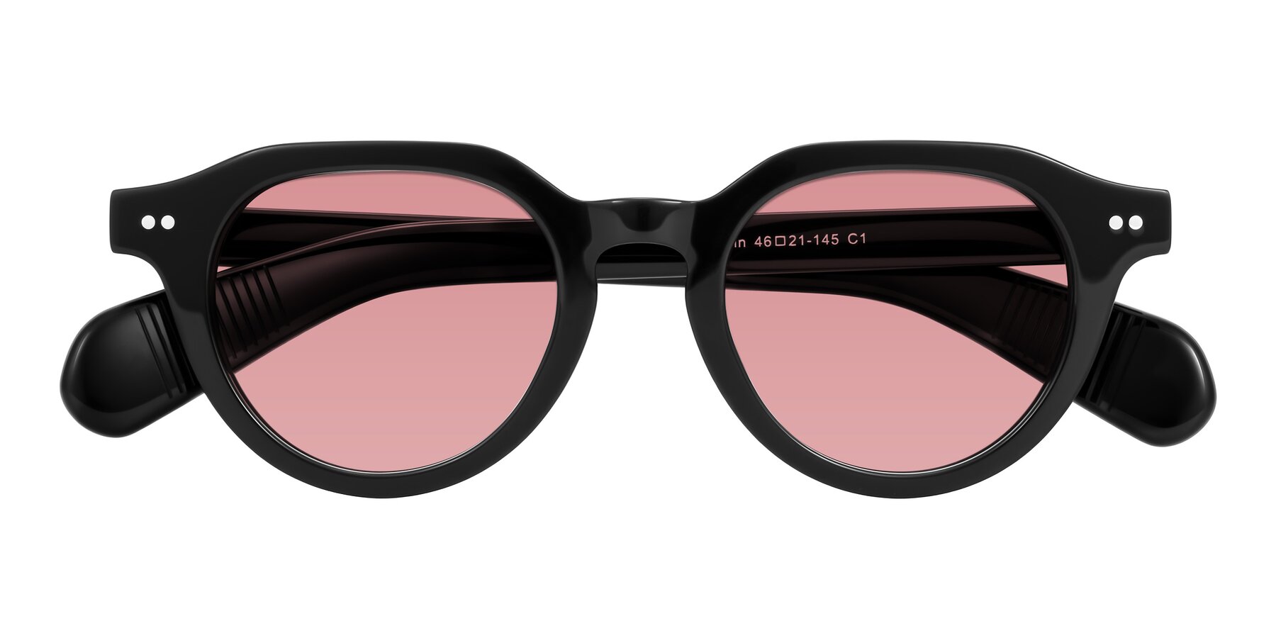 Folded Front of Rohamn in Black with Medium Garnet Tinted Lenses