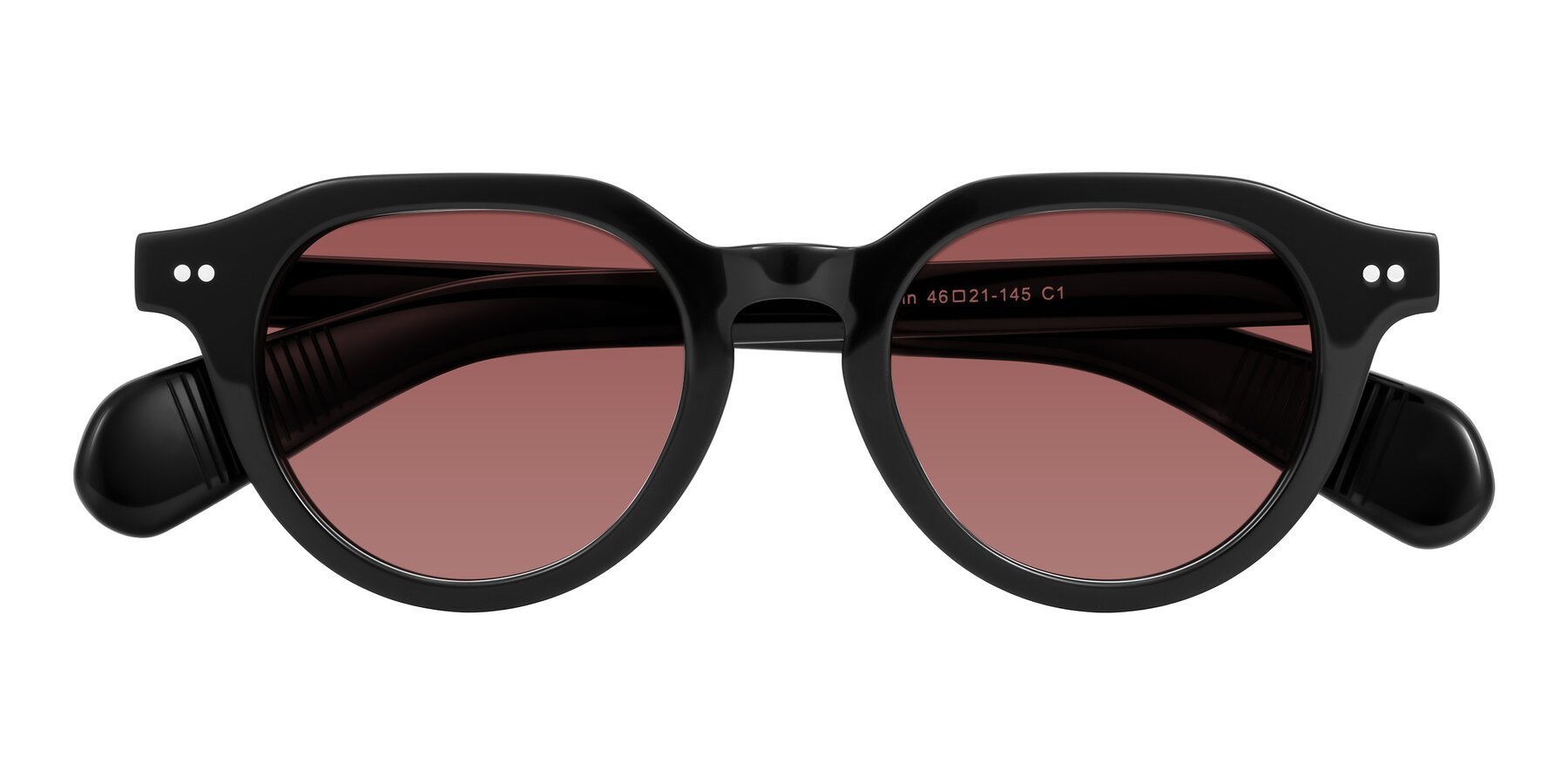 Folded Front of Rohamn in Black with Garnet Tinted Lenses