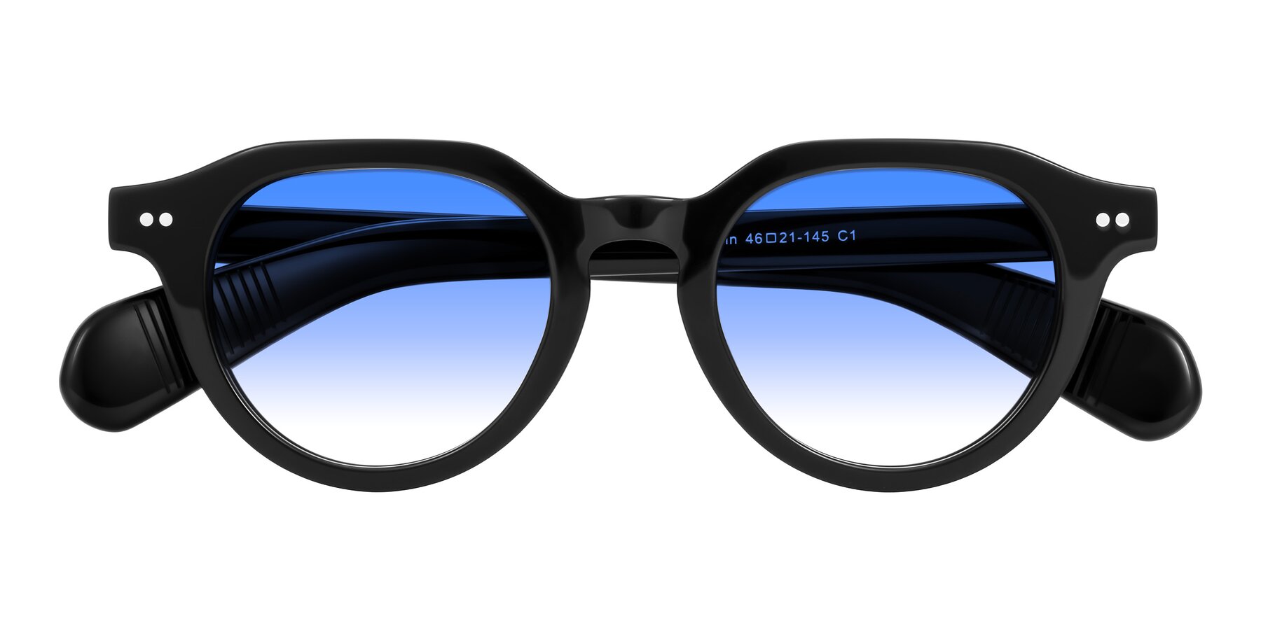 Folded Front of Rohamn in Black with Blue Gradient Lenses