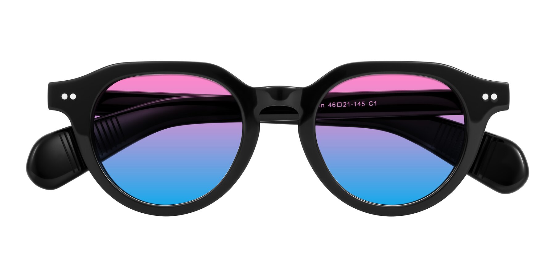 Folded Front of Rohamn in Black with Pink / Blue Gradient Lenses
