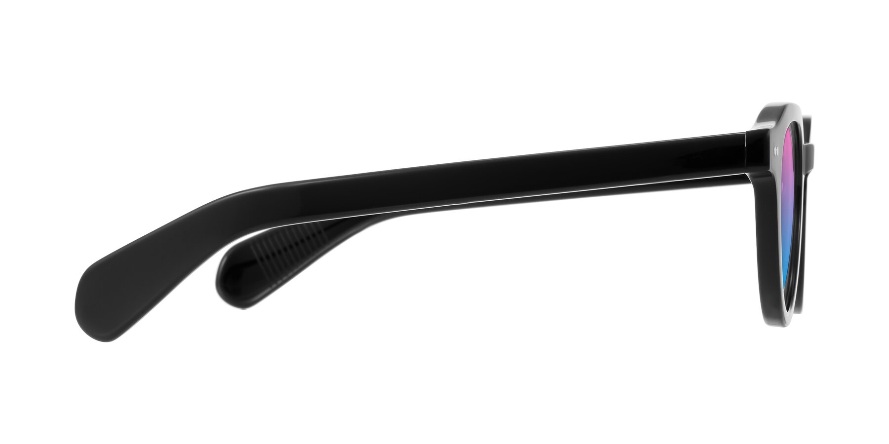 Side of Rohamn in Black with Pink / Blue Gradient Lenses