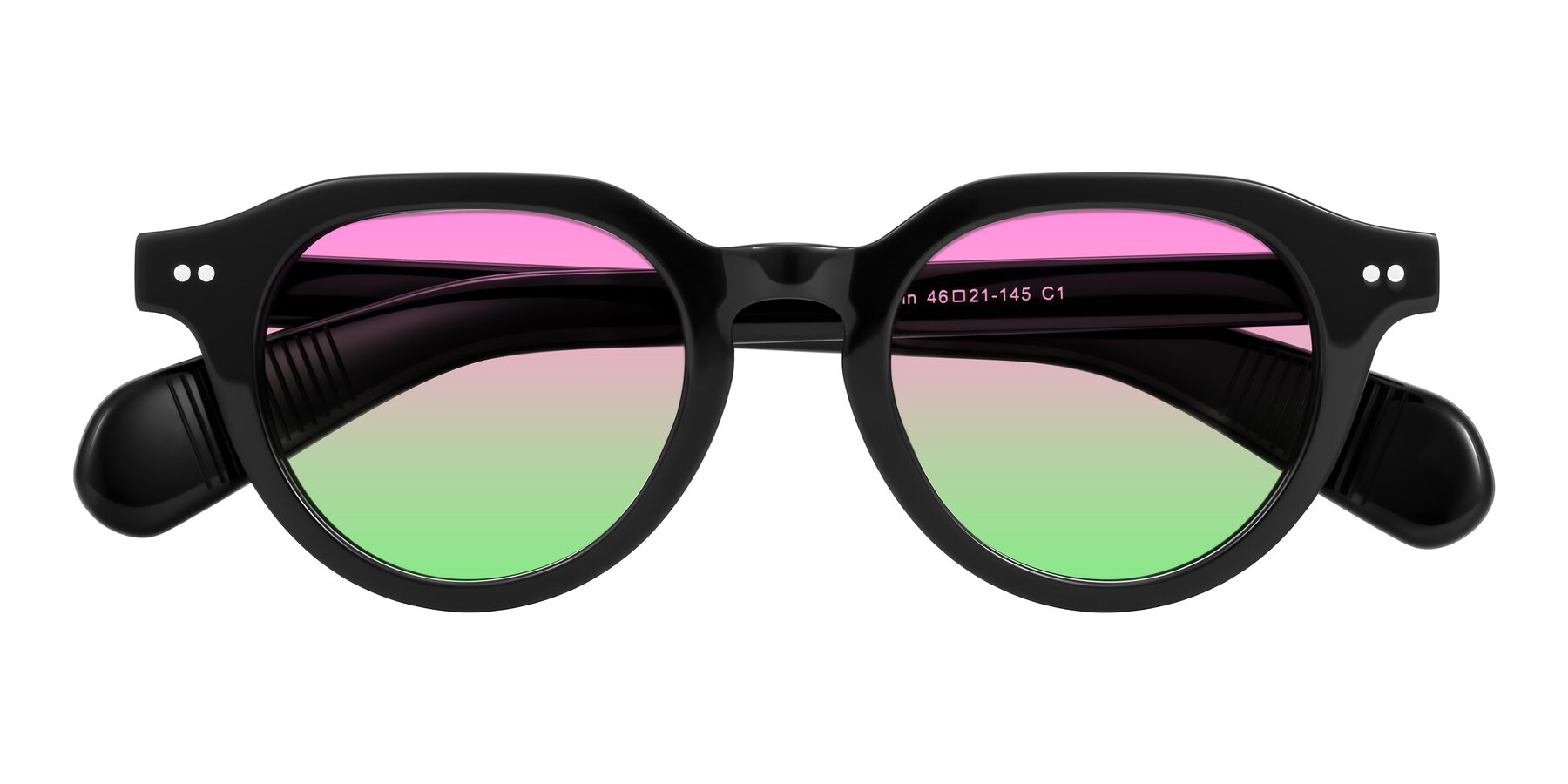 Folded Front of Rohamn in Black with Pink / Green Gradient Lenses