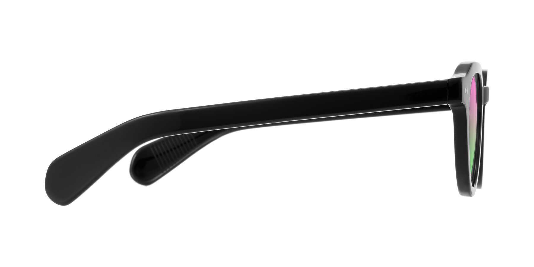 Side of Rohamn in Black with Pink / Green Gradient Lenses