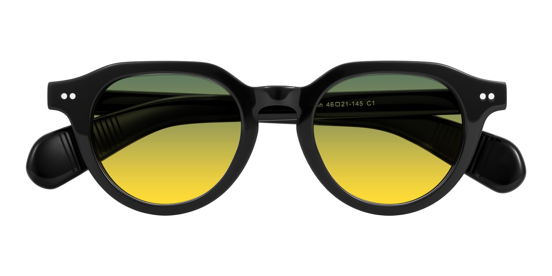 Folded Front of Rohamn in Black with Green / Yellow Gradient Lenses