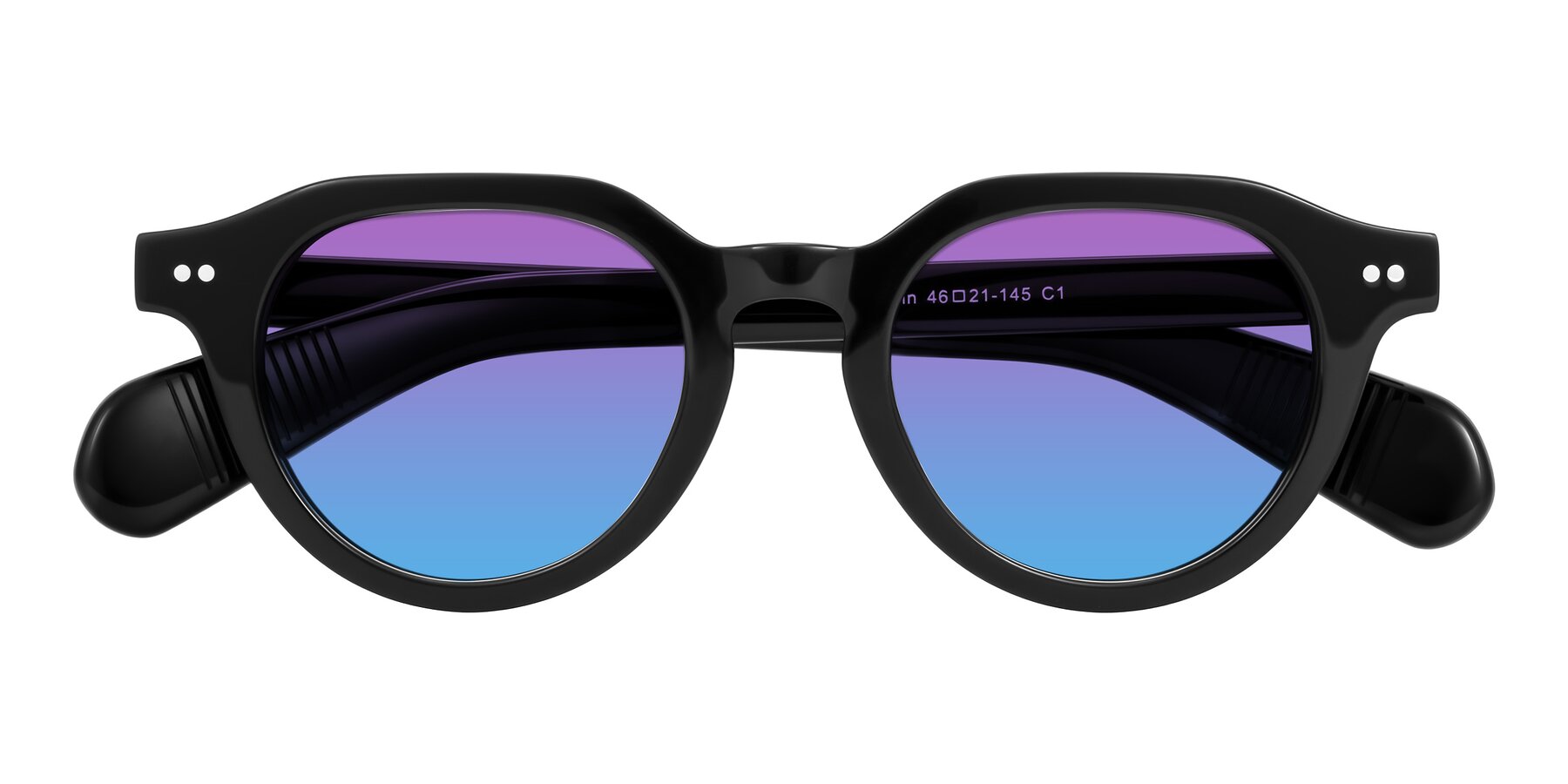 Folded Front of Rohamn in Black with Purple / Blue Gradient Lenses
