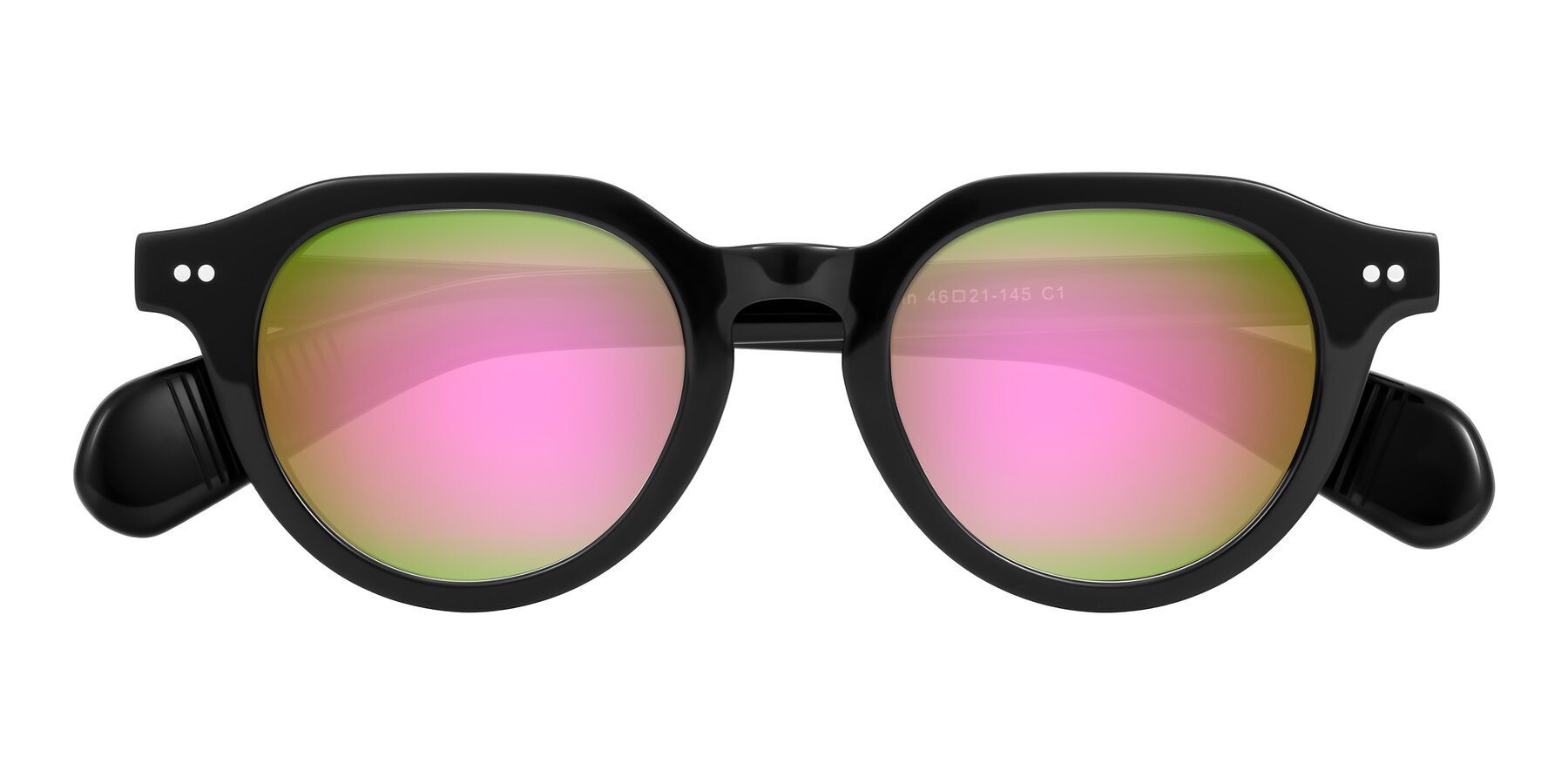 Folded Front of Rohamn in Black with Pink Mirrored Lenses