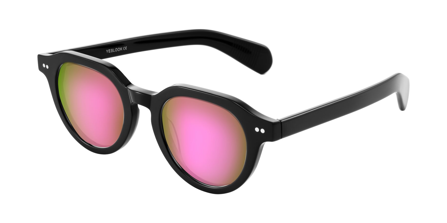 Angle of Rohamn in Black with Pink Mirrored Lenses