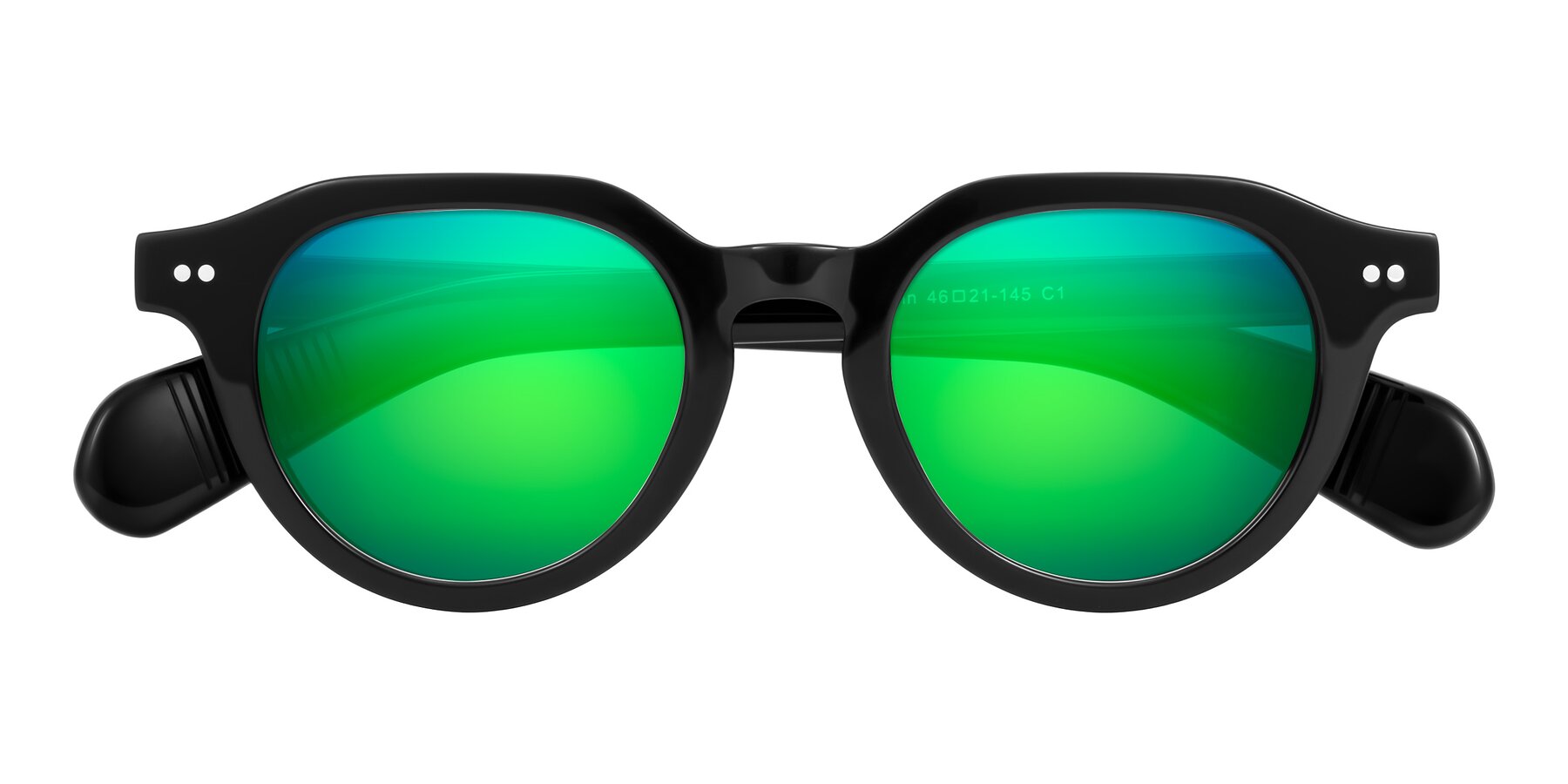Folded Front of Rohamn in Black with Green Mirrored Lenses