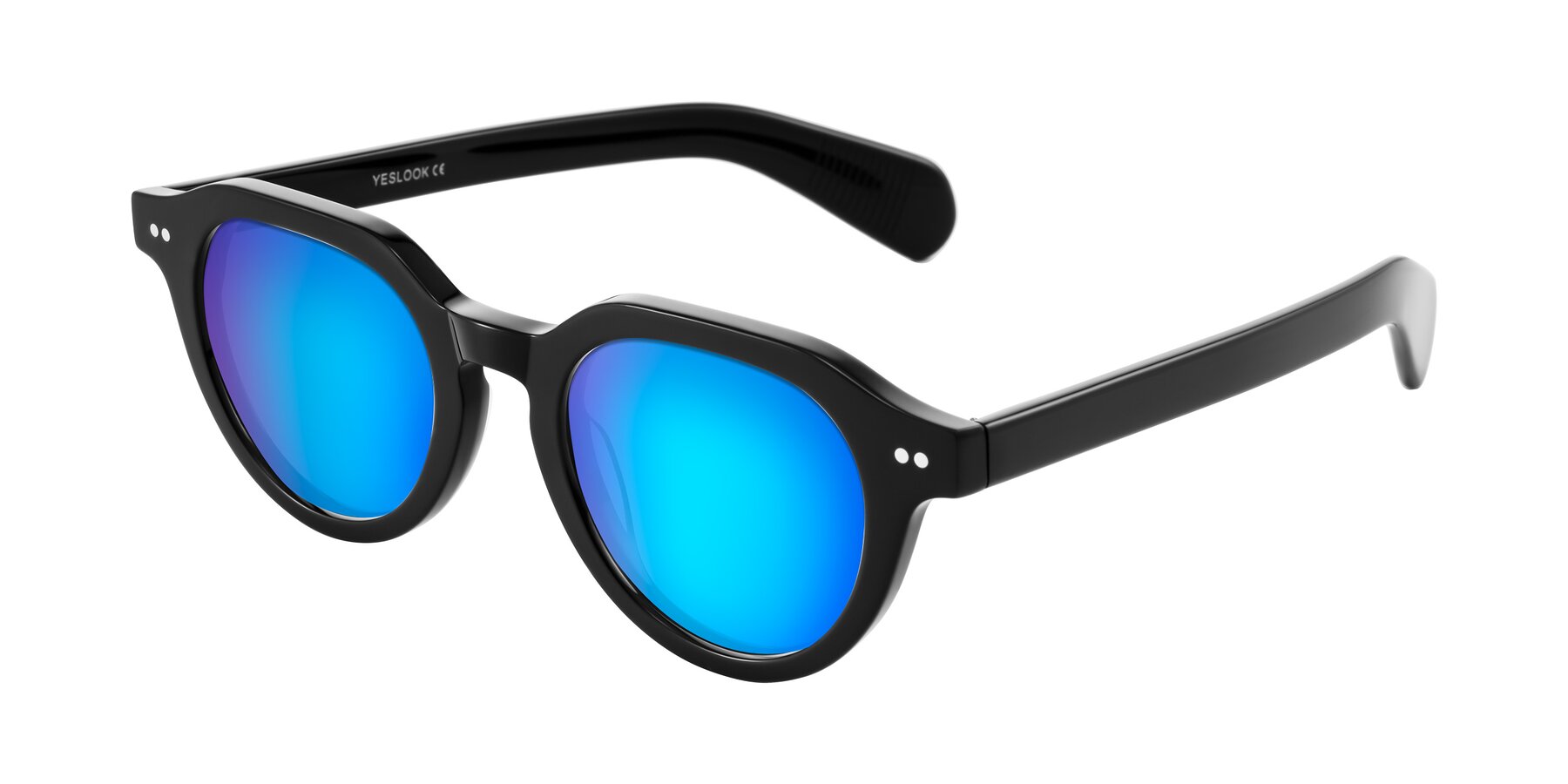 Angle of Rohamn in Black with Blue Mirrored Lenses