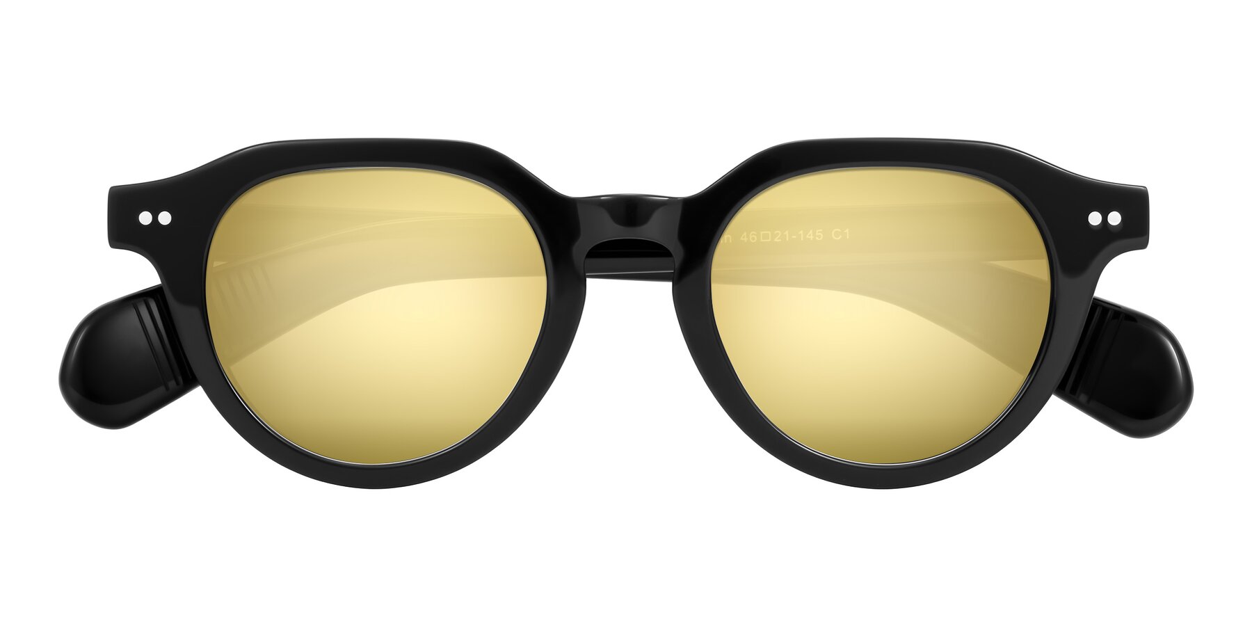 Folded Front of Rohamn in Black with Gold Mirrored Lenses