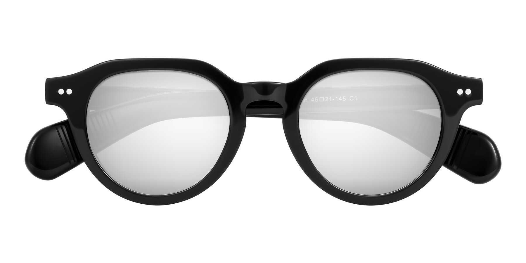 Folded Front of Rohamn in Black with Silver Mirrored Lenses