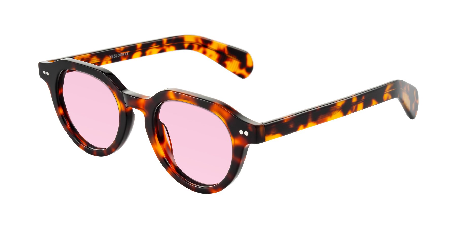 Angle of Rohamn in Tortoise with Light Pink Tinted Lenses