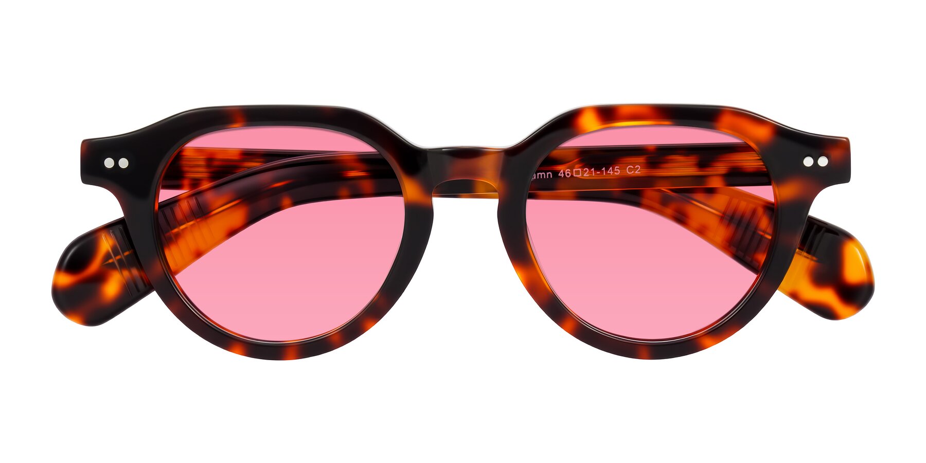 Folded Front of Rohamn in Tortoise with Pink Tinted Lenses