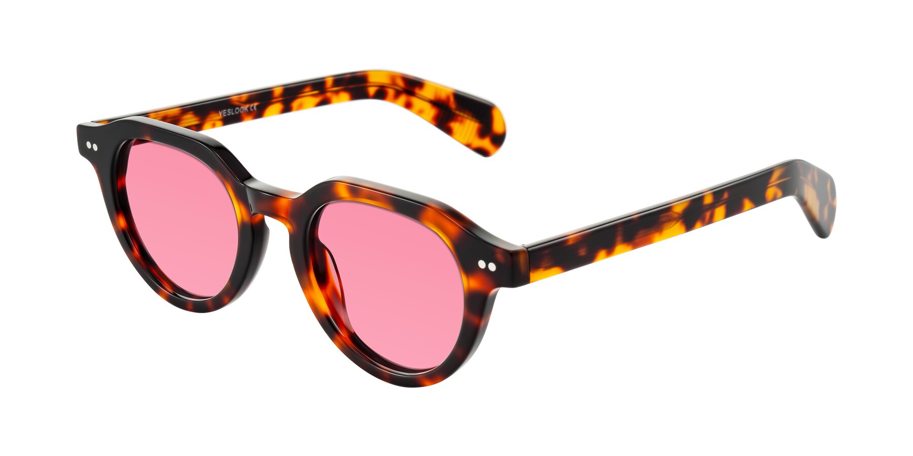 Angle of Rohamn in Tortoise with Pink Tinted Lenses