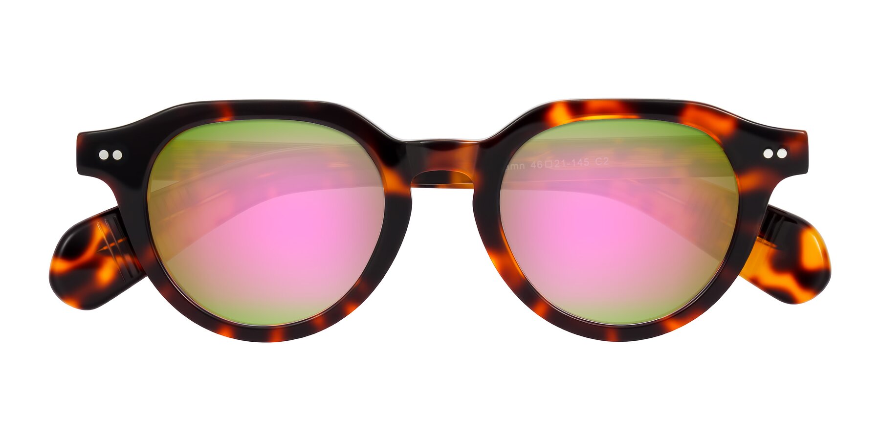 Folded Front of Rohamn in Tortoise with Pink Mirrored Lenses