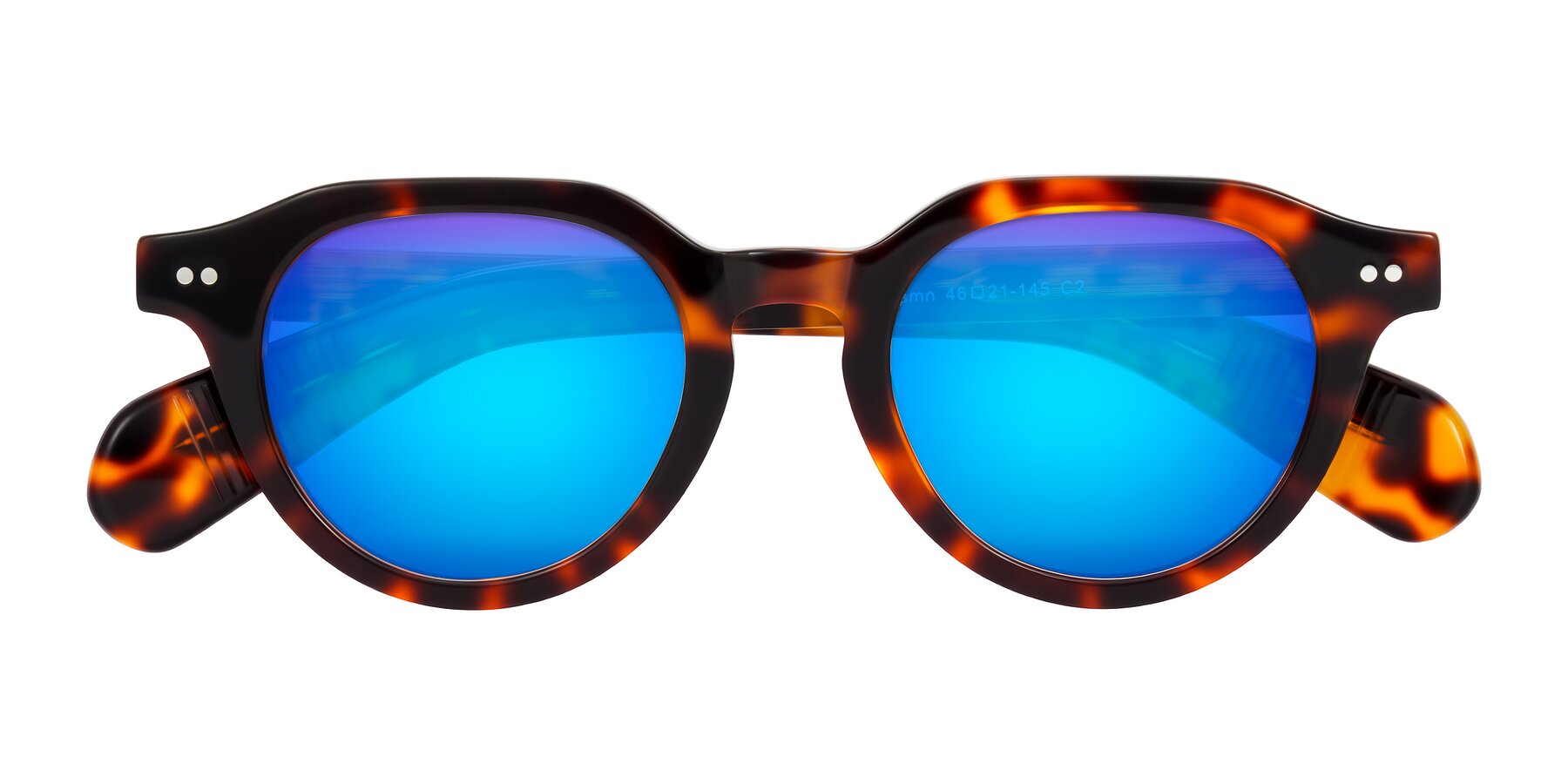 Folded Front of Rohamn in Tortoise with Blue Mirrored Lenses