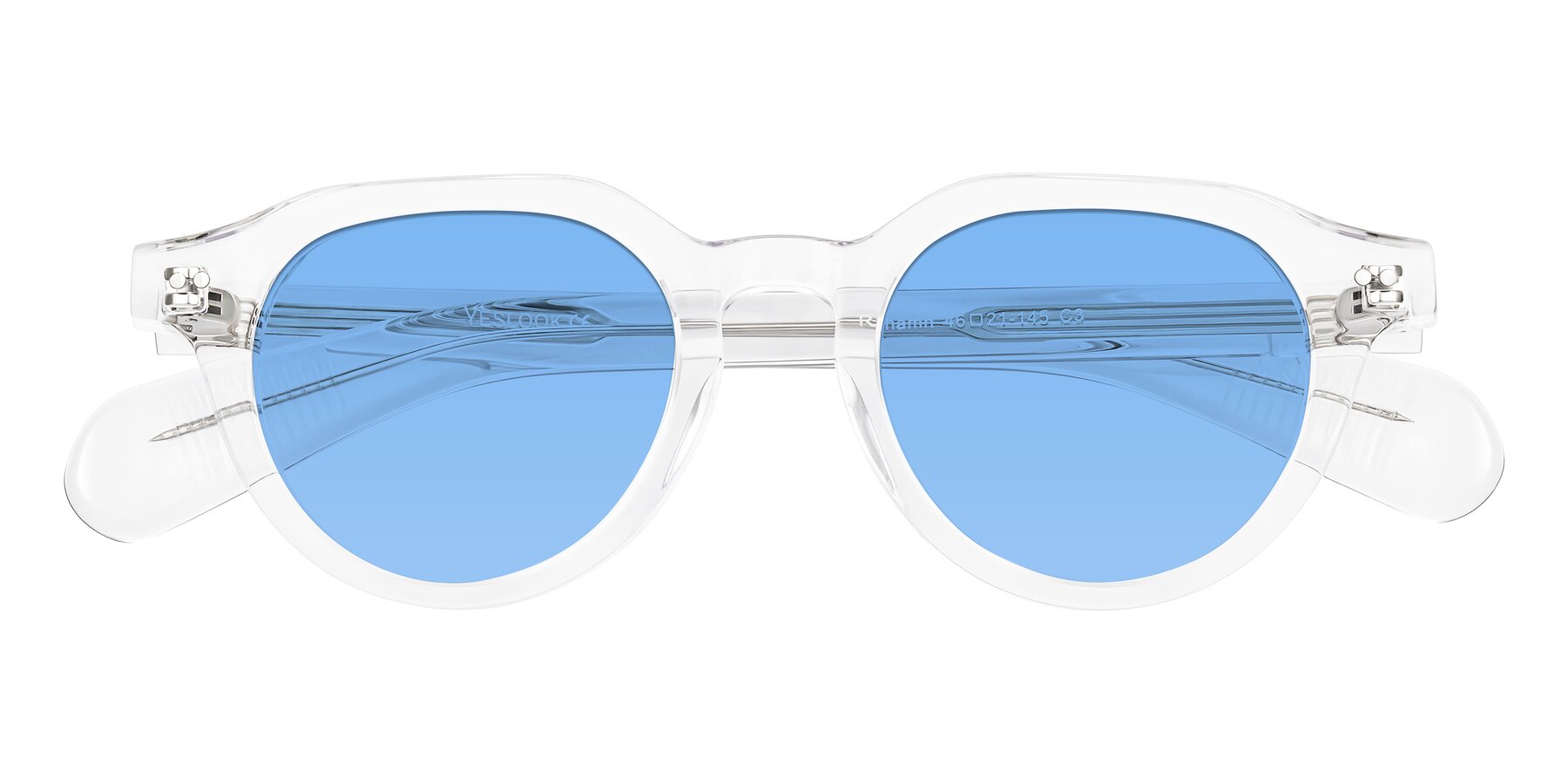 Folded Front of Rohamn in Clear with Medium Blue Tinted Lenses