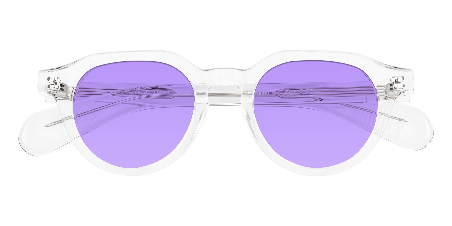 Folded Front of Rohamn in Clear with Medium Purple Tinted Lenses