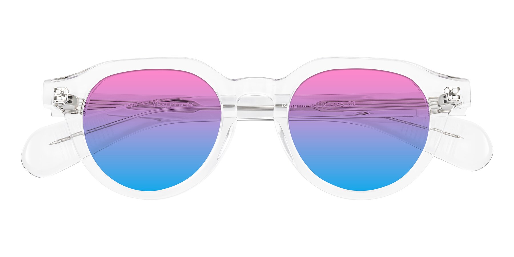 Folded Front of Rohamn in Clear with Pink / Blue Gradient Lenses