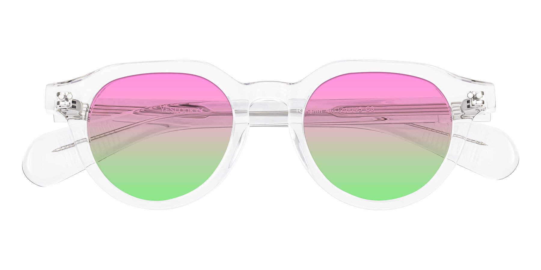 Folded Front of Rohamn in Clear with Pink / Green Gradient Lenses