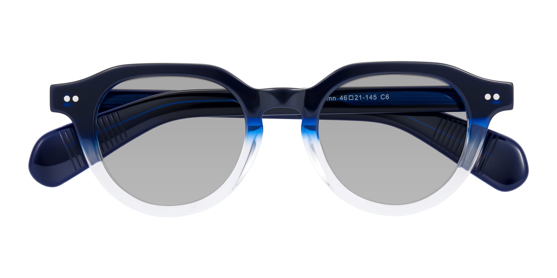 Folded Front of Rohamn in Navy Blue/Clear with Light Gray Tinted Lenses