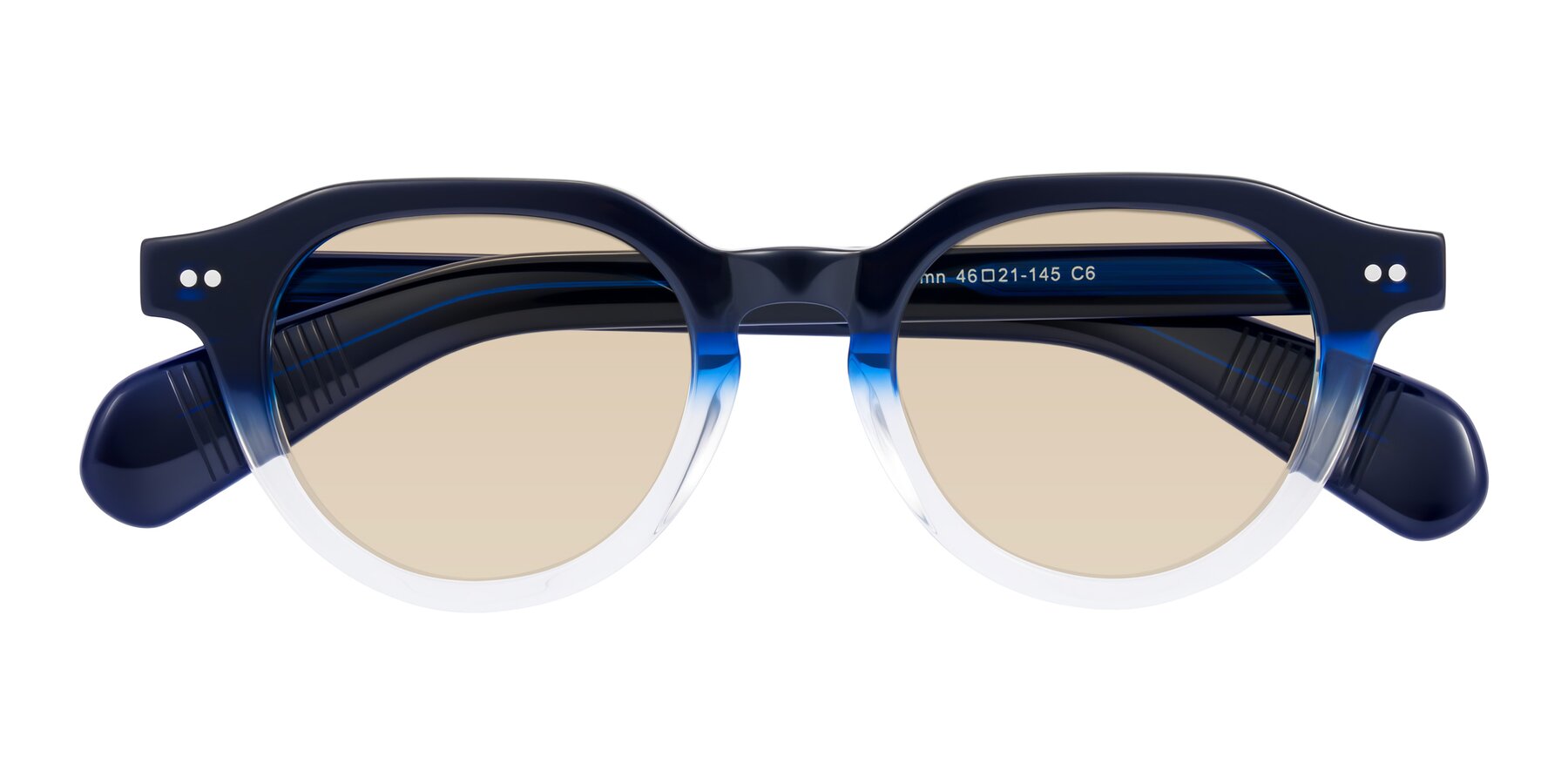 Folded Front of Rohamn in Navy Blue/Clear with Light Brown Tinted Lenses