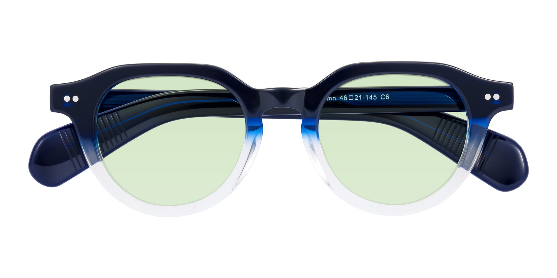 Folded Front of Rohamn in Navy Blue/Clear with Light Green Tinted Lenses