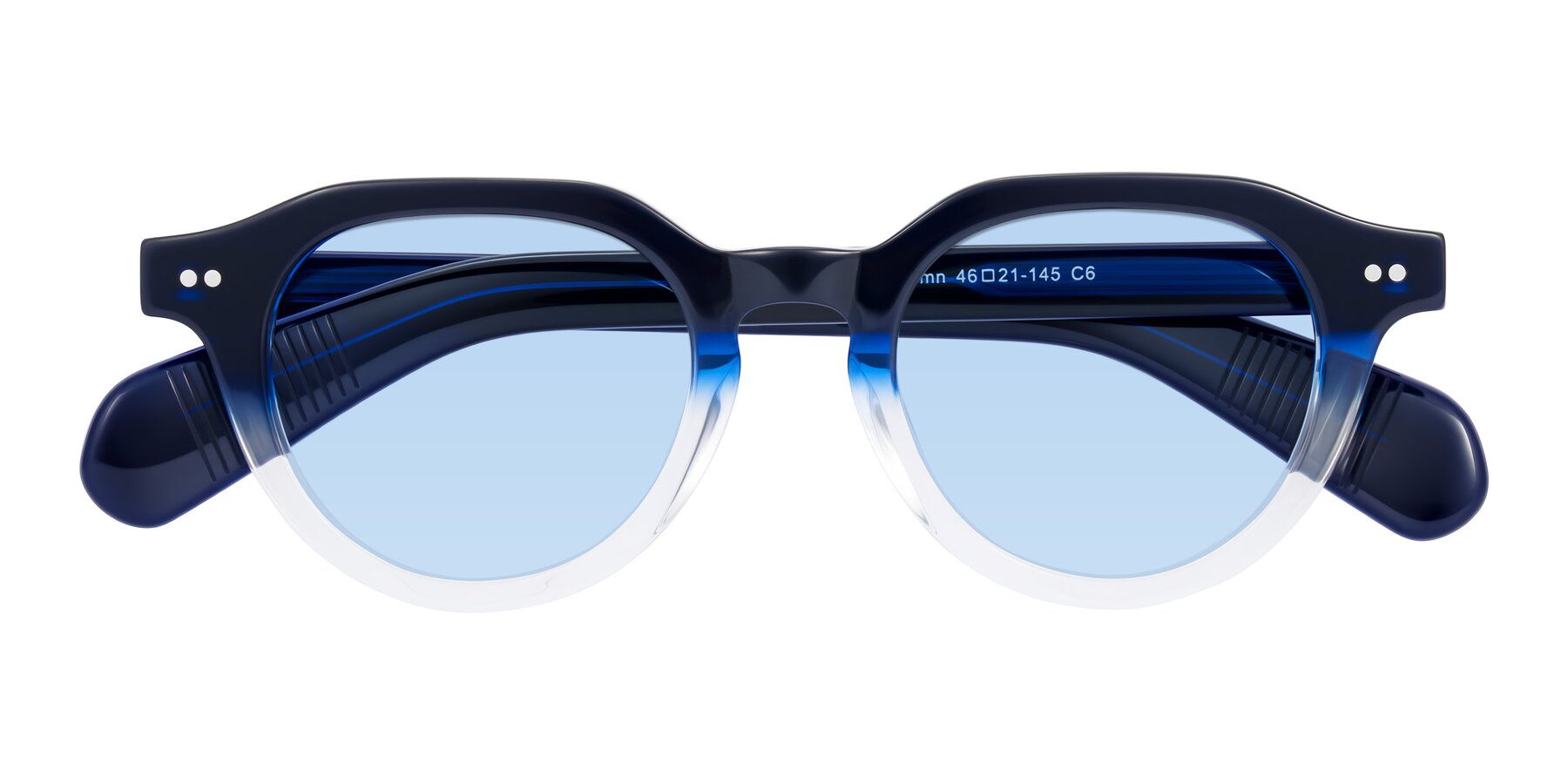Folded Front of Rohamn in Navy Blue/Clear with Light Blue Tinted Lenses
