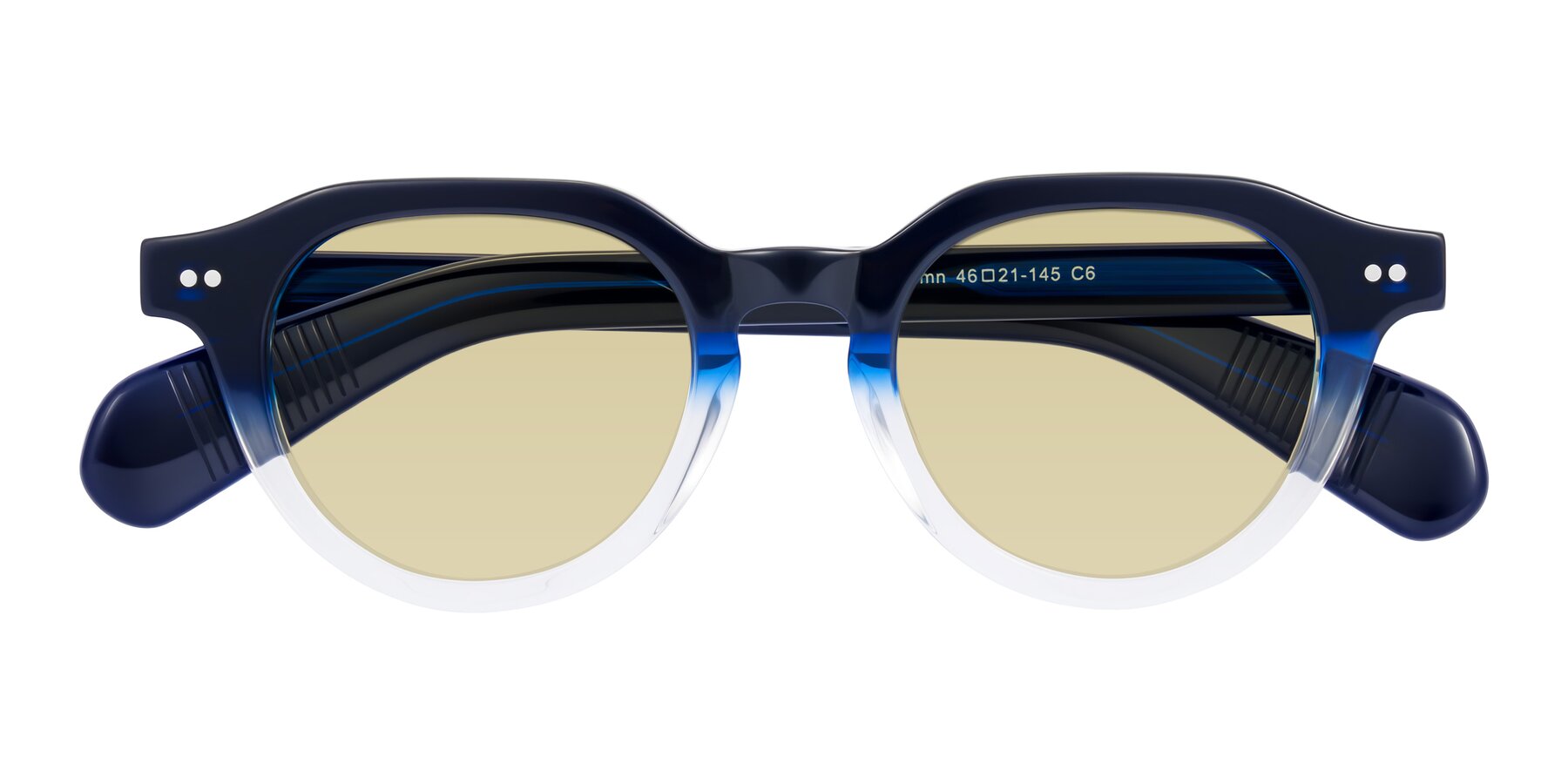 Folded Front of Rohamn in Navy Blue/Clear with Light Champagne Tinted Lenses
