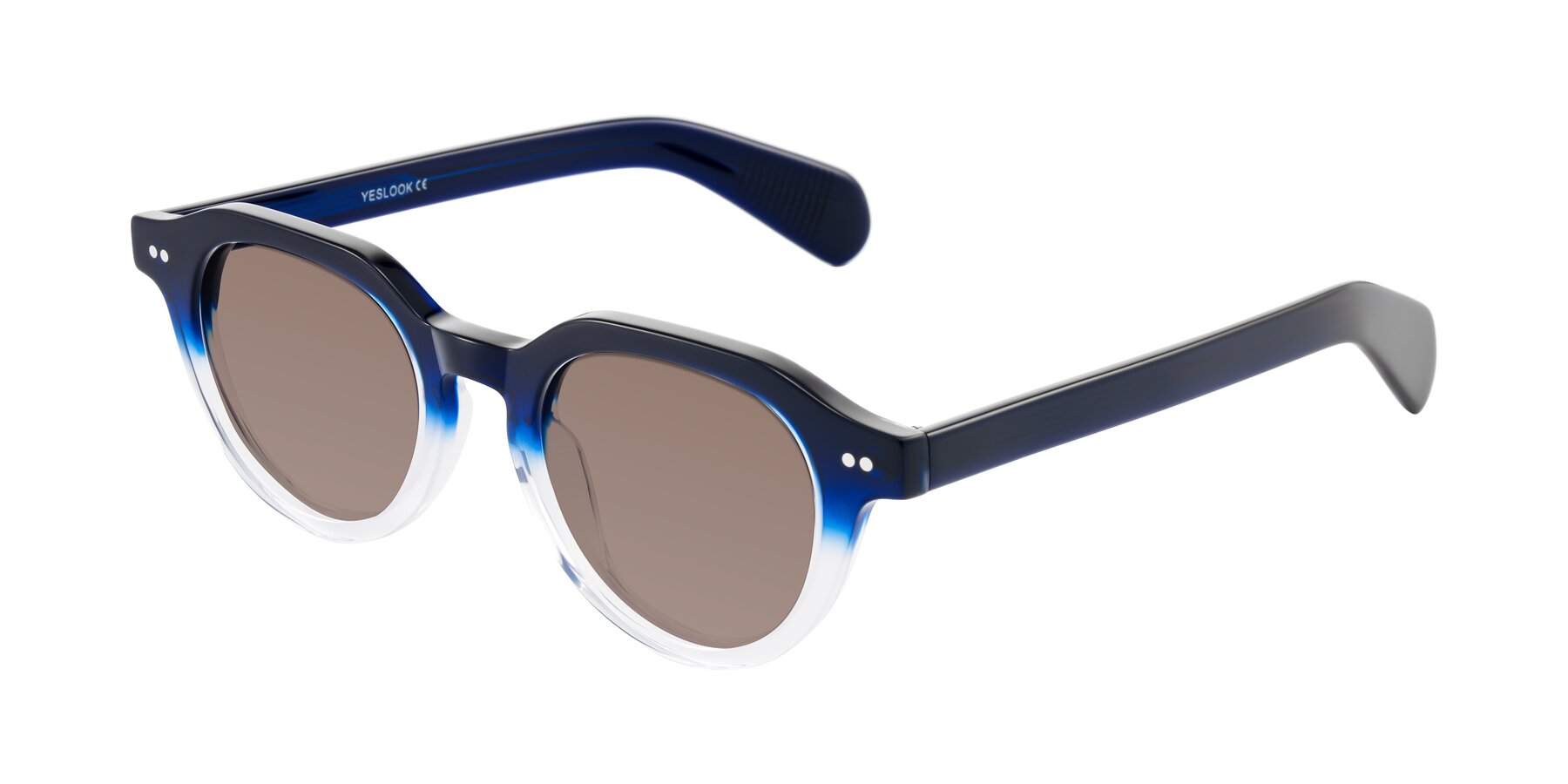 Angle of Rohamn in Navy Blue/Clear with Medium Brown Tinted Lenses