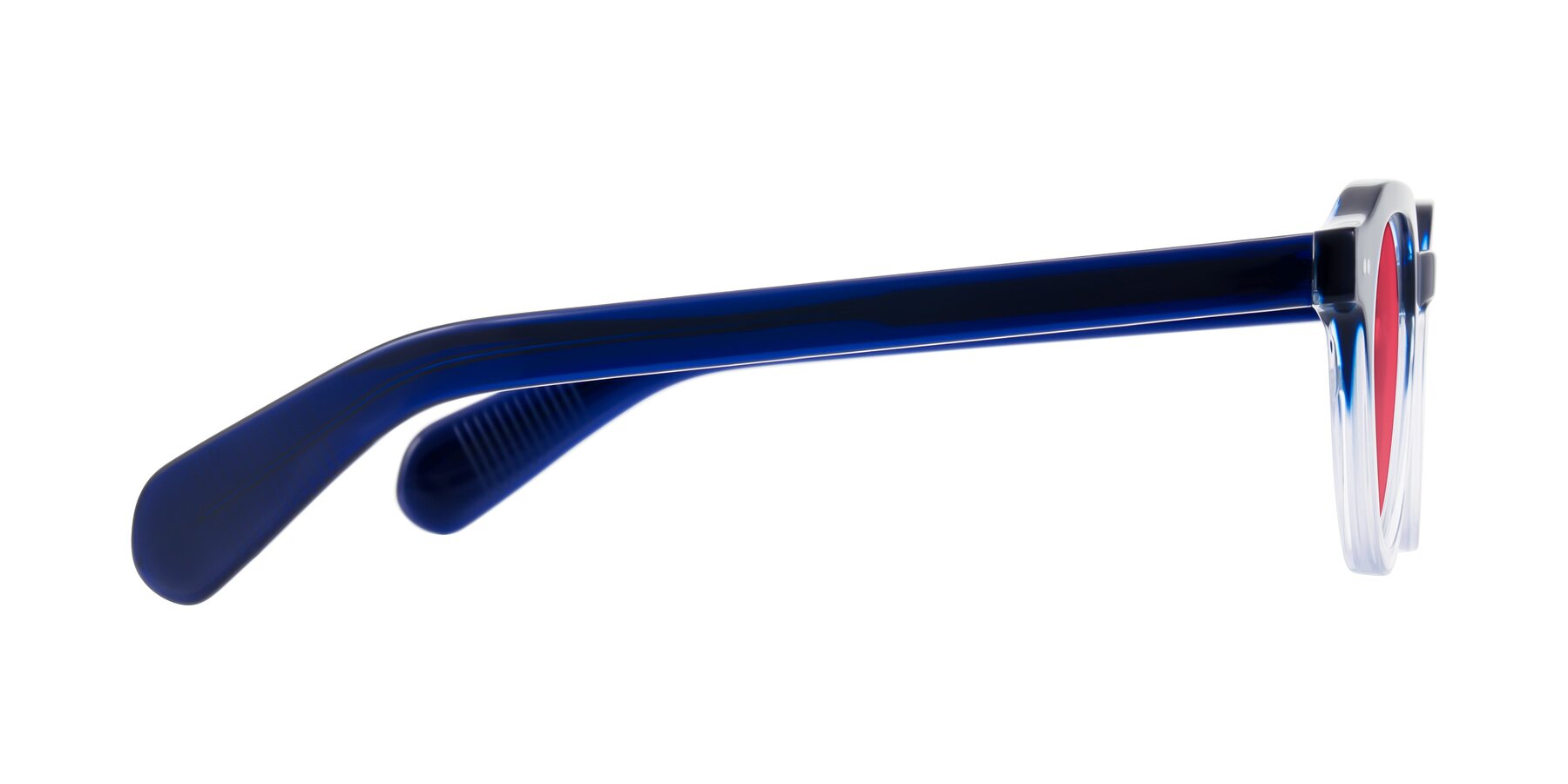 Side of Rohamn in Navy Blue/Clear with Red Tinted Lenses