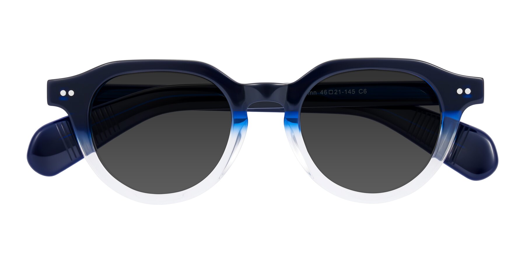 Folded Front of Rohamn in Navy Blue/Clear with Gray Tinted Lenses