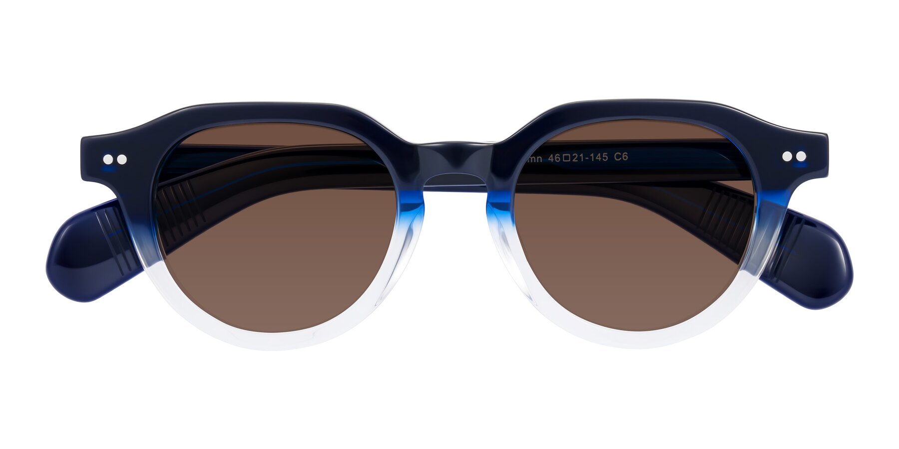 Folded Front of Rohamn in Navy Blue/Clear with Brown Tinted Lenses