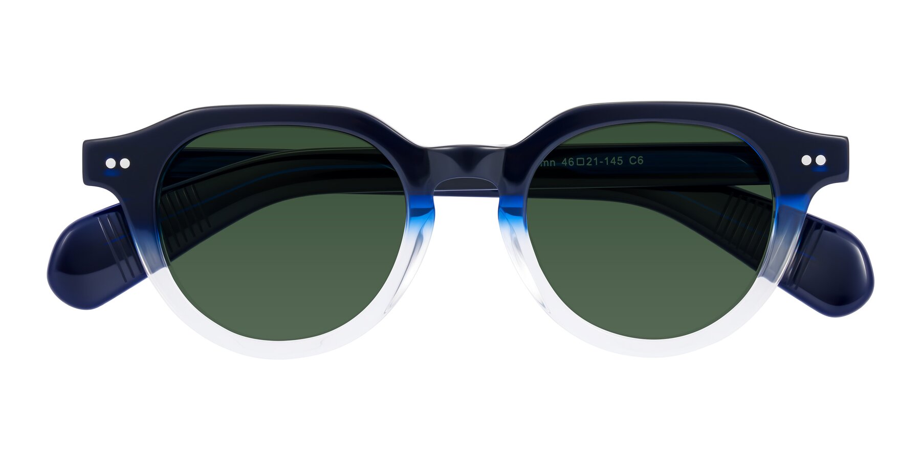 Folded Front of Rohamn in Navy Blue/Clear with Green Tinted Lenses
