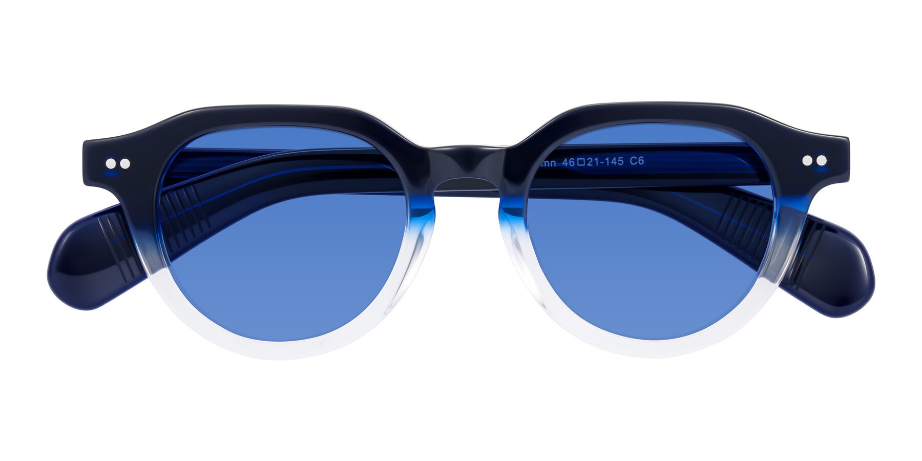 Folded Front of Rohamn in Navy Blue/Clear with Blue Tinted Lenses