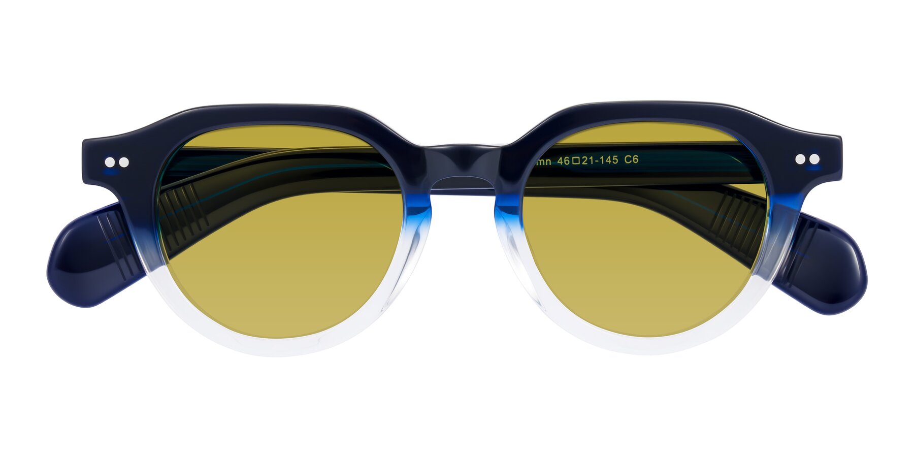 Folded Front of Rohamn in Navy Blue/Clear with Champagne Tinted Lenses