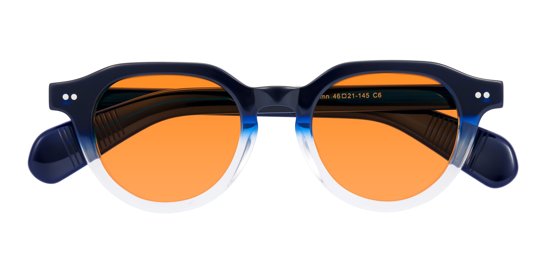Folded Front of Rohamn in Navy Blue/Clear with Orange Tinted Lenses