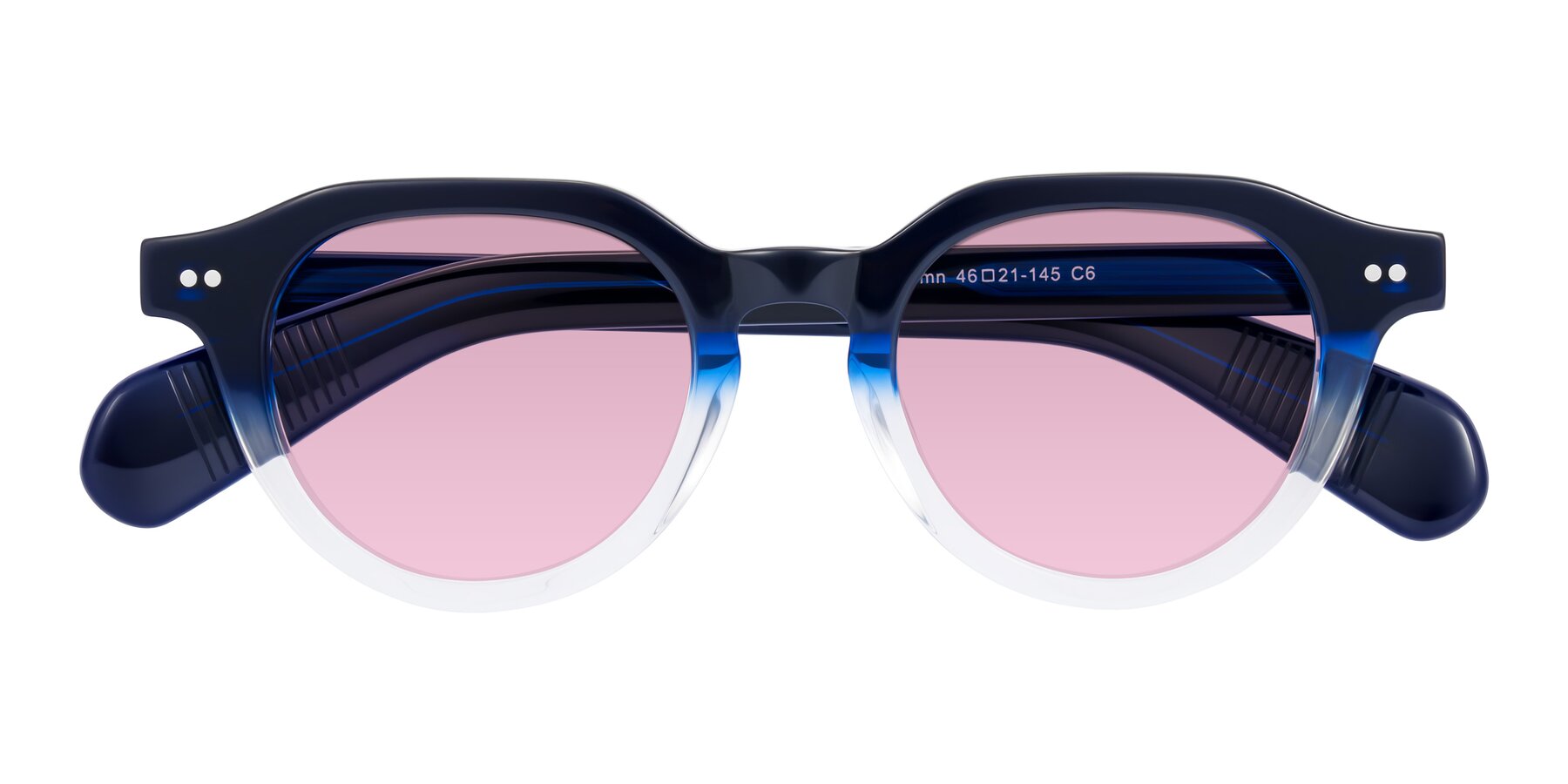 Folded Front of Rohamn in Navy Blue/Clear with Light Wine Tinted Lenses