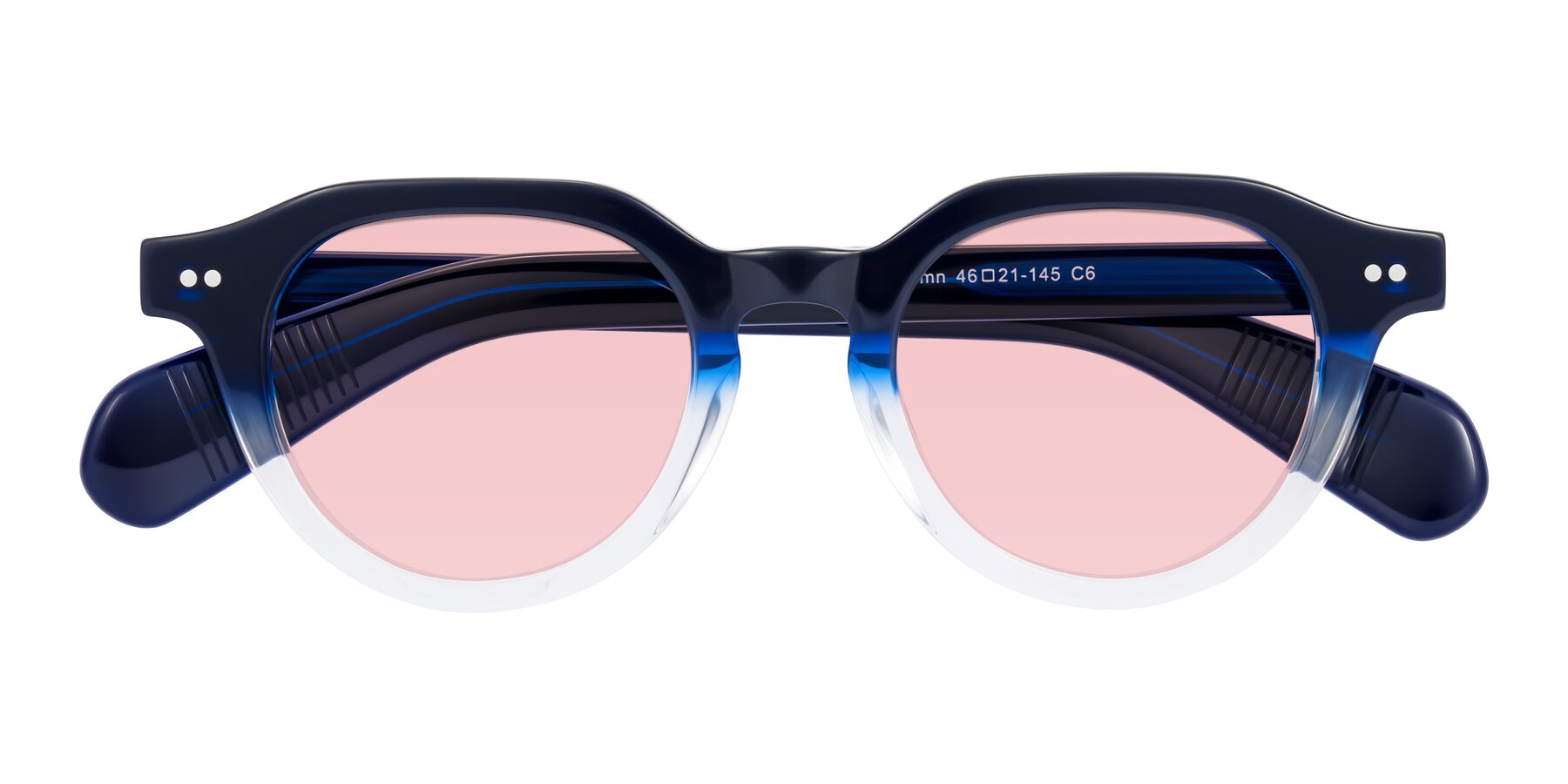 Folded Front of Rohamn in Navy Blue/Clear with Light Garnet Tinted Lenses