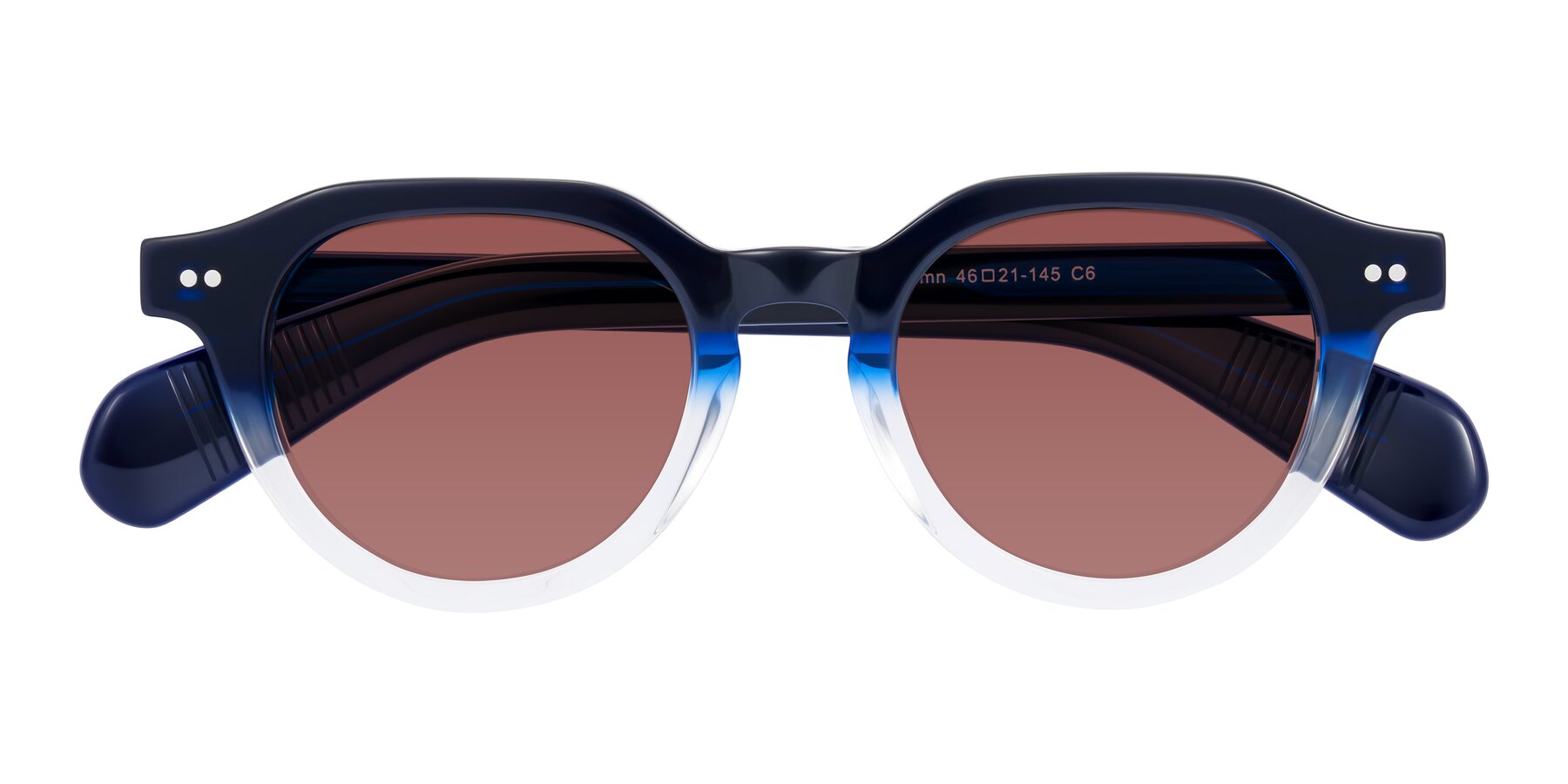 Folded Front of Rohamn in Navy Blue/Clear with Garnet Tinted Lenses