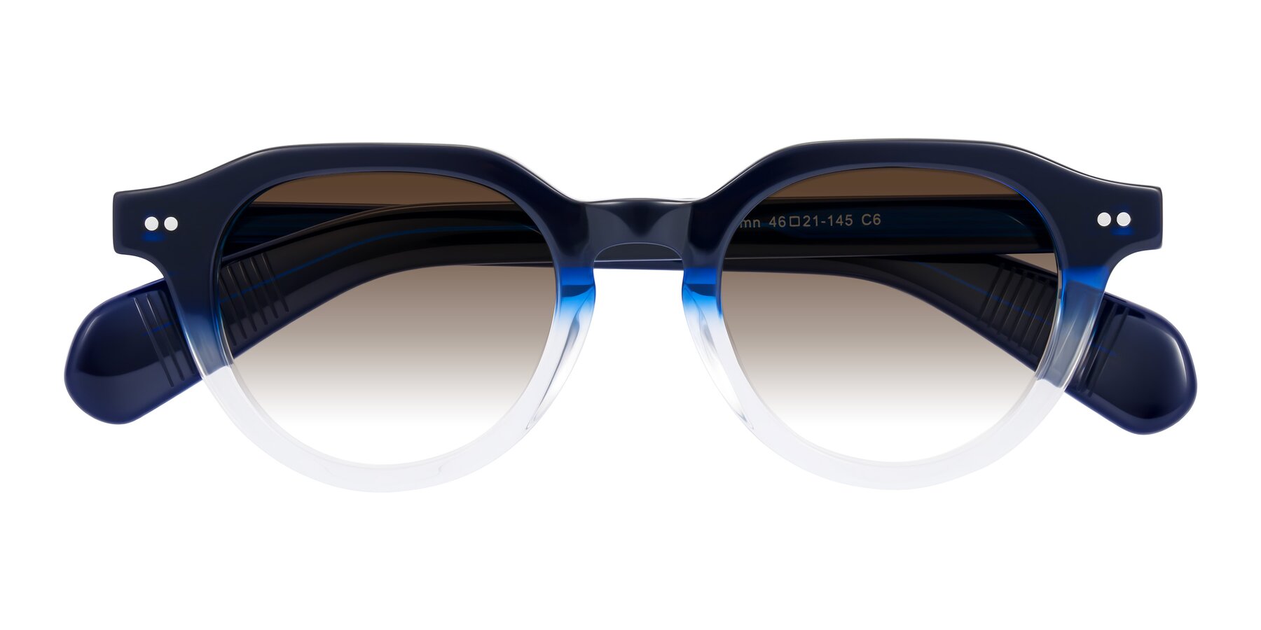 Folded Front of Rohamn in Navy Blue/Clear with Brown Gradient Lenses