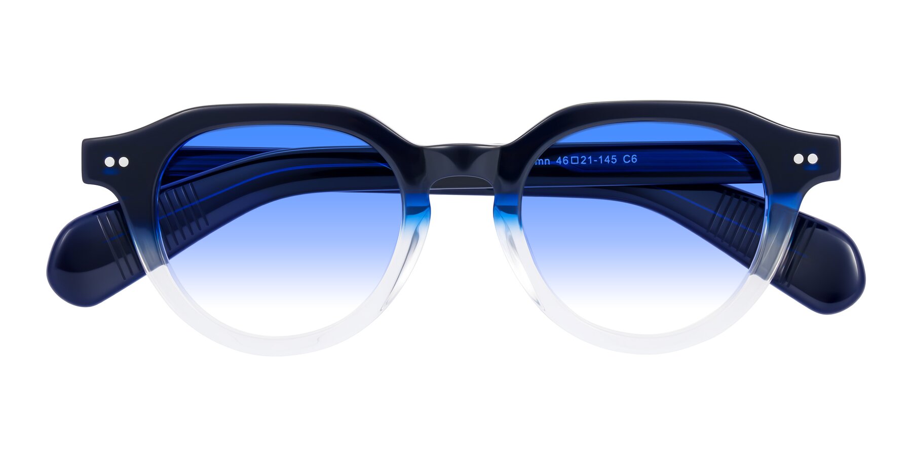 Folded Front of Rohamn in Navy Blue/Clear with Blue Gradient Lenses