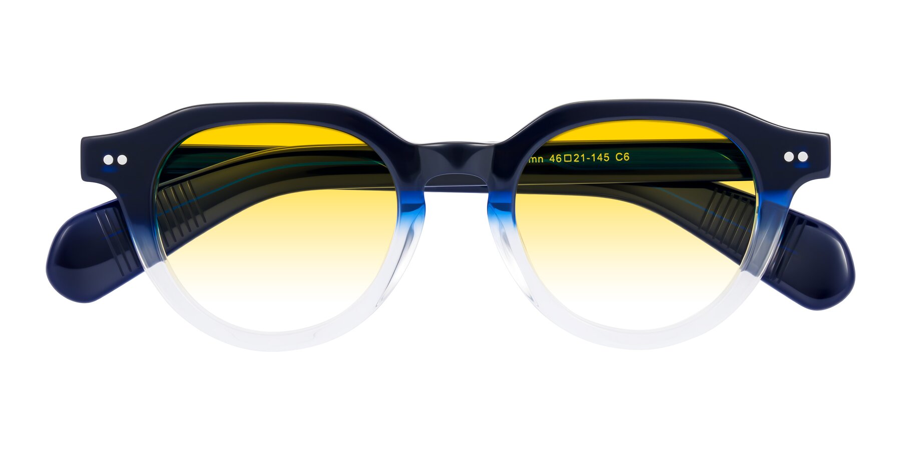 Folded Front of Rohamn in Navy Blue/Clear with Yellow Gradient Lenses