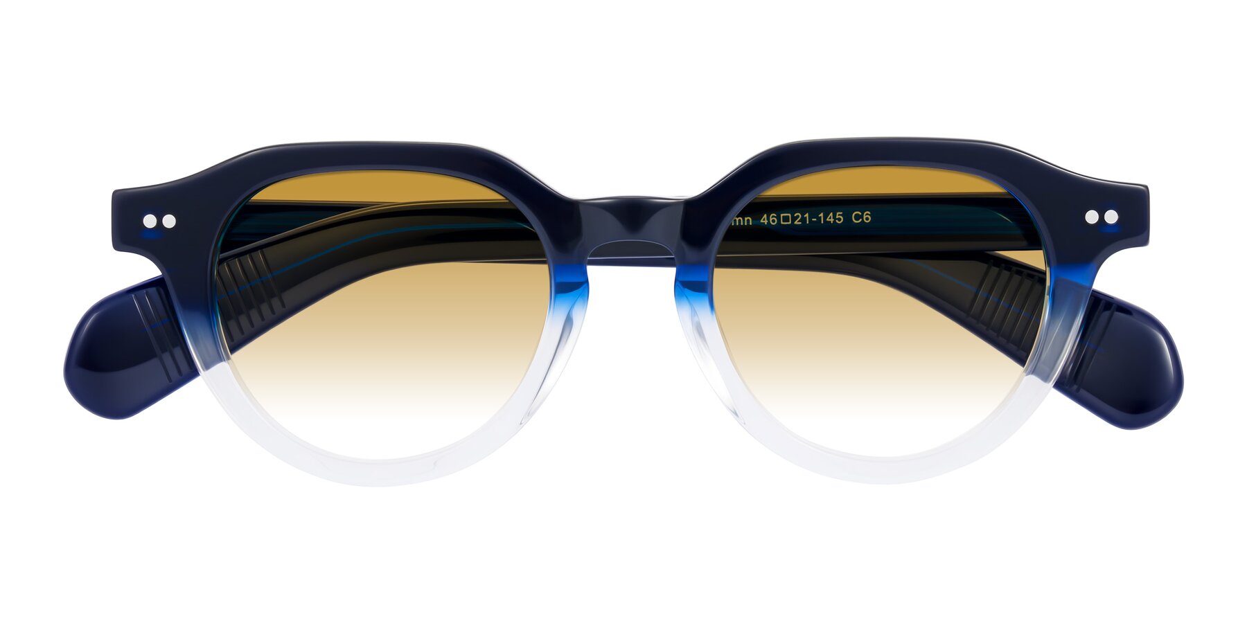 Folded Front of Rohamn in Navy Blue/Clear with Champagne Gradient Lenses