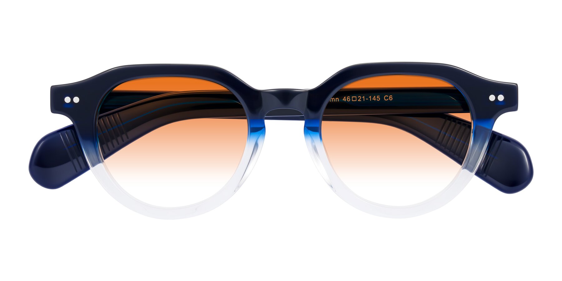 Folded Front of Rohamn in Navy Blue/Clear with Orange Gradient Lenses