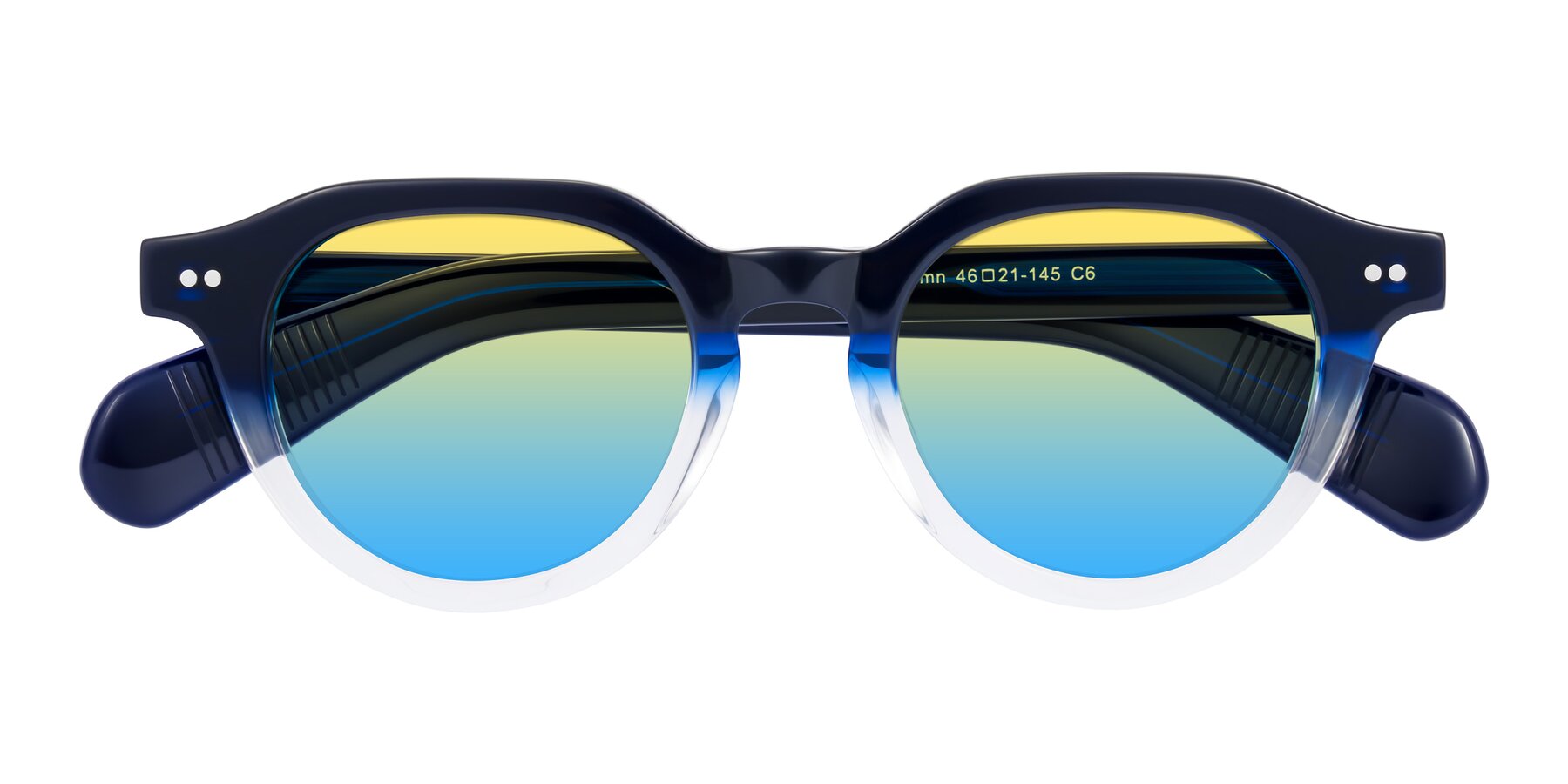 Folded Front of Rohamn in Navy Blue/Clear with Yellow / Blue Gradient Lenses