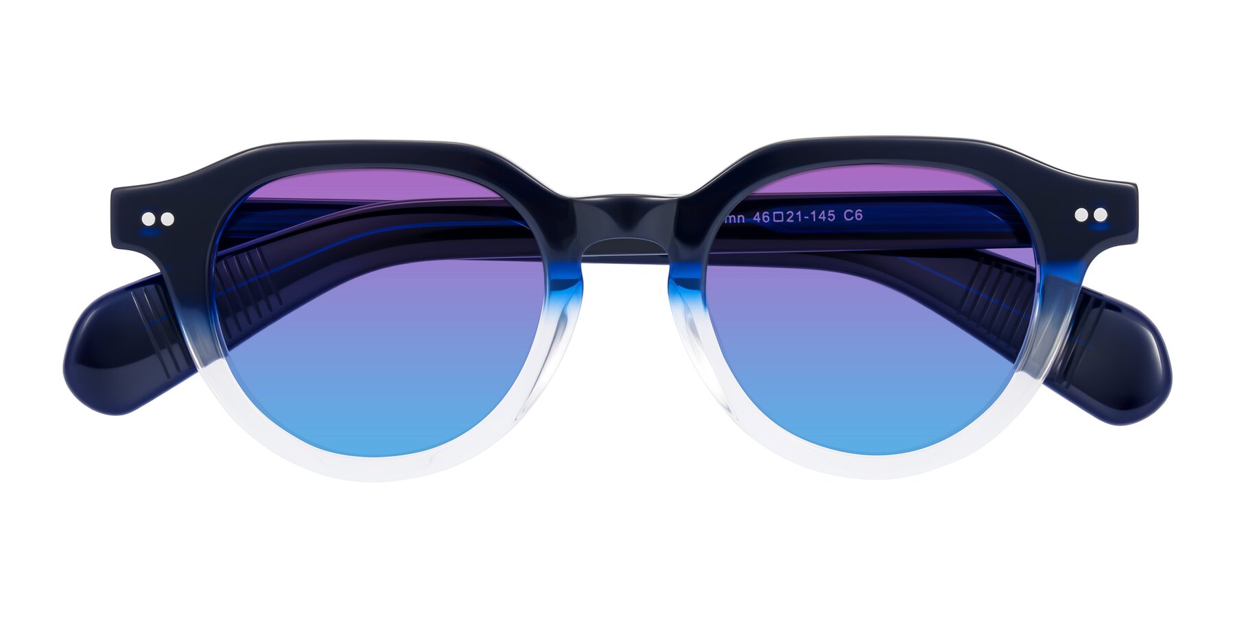 Folded Front of Rohamn in Navy Blue/Clear with Purple / Blue Gradient Lenses