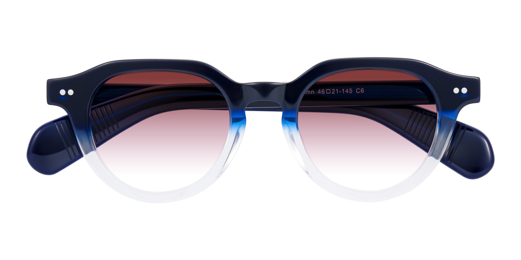 Folded Front of Rohamn in Navy Blue/Clear with Garnet Gradient Lenses